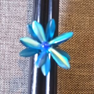 Blue Fairycore Flower Ring Czech Glass Handmade - New Item (Sz 7)